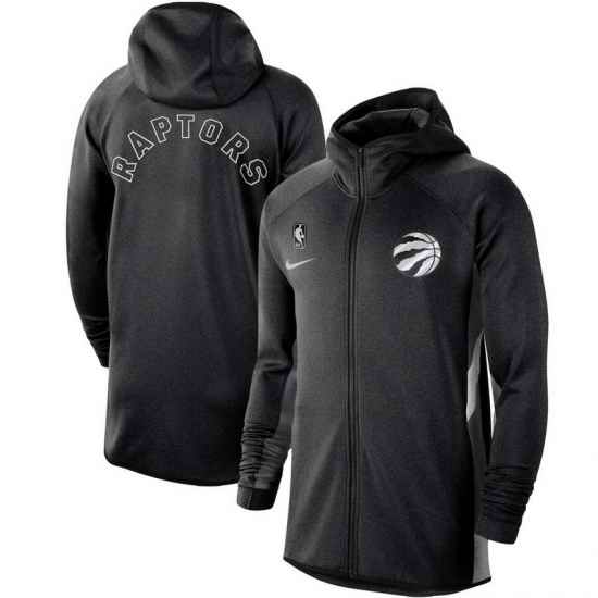 Men Nike Toronto Raptors Heathered Black Authentic Showtime Therma Flex Performance Full Zip Hoodie